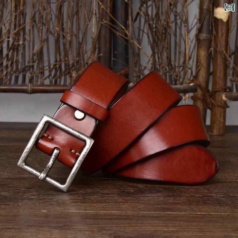 メンズ ベルト 牛革 真皮 厚手 シンプル レトロ カジュアル デニムパンツ用 純銅バックル 腰帯 革ベルト 日常使い ビジネスカジュアル 耐久性 スタイリッシュ アクセサリー ファッションアイテム コーディネート 必需品