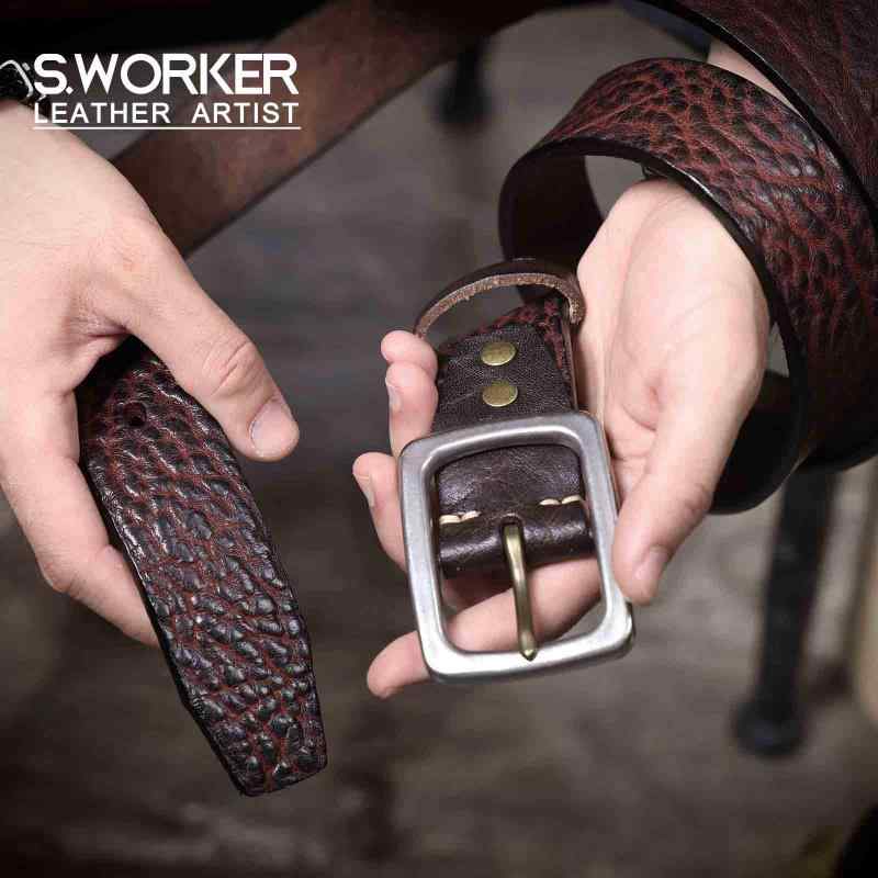 ベルト メンズ レトロ 本革 水牛革 手作り ステンレス 針式バックル 厚手 牛革 腰帯 通勤用 ビジネス フォーマル カジュアル 日常使い ..