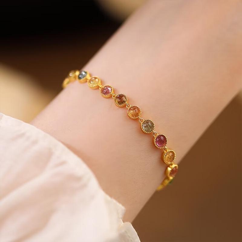 ブレスレット レディース 925シルバー トルマリン 軽奢 高級感 デザイン シンプル 百搭 アクセサリー ..