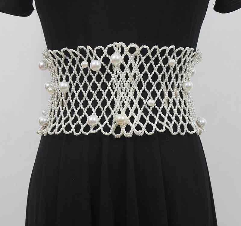 ウエストベルト レディース かわいい ワイド 伸縮 パール ラインストーン ジュエリー 白色 スカート 外掛け 装飾 ファッション アクセサリー デコレーション コーディネート トレンド