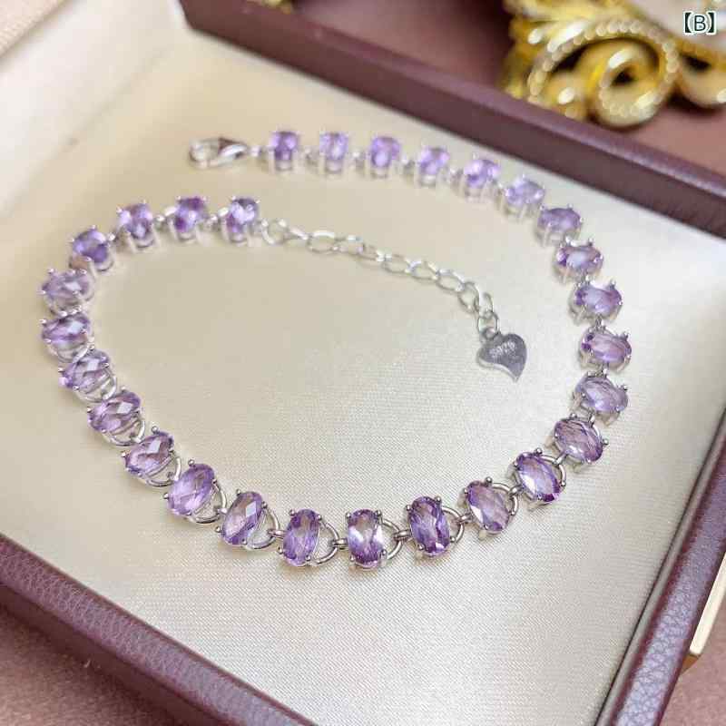 ブレスレット ユニセックス 天然 イエローシトリン パープルアメジスト ブルーサファイア 925シルバー フルサークル インセット シンプル ベーシック