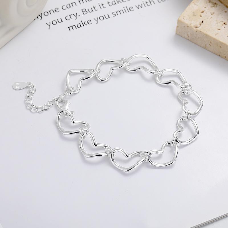 ブレスレット レディース 純銀 ハート 切り替え シンプル かわいい 日常使い ファッション アクセサリ..