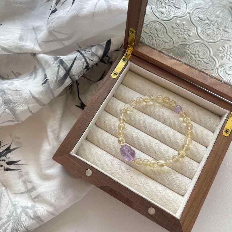 水晶ブレスレット レディース 天然黄水晶 紫水晶 ピークー ラッキーアイテム 個性派 ビーズ アクセサリ..