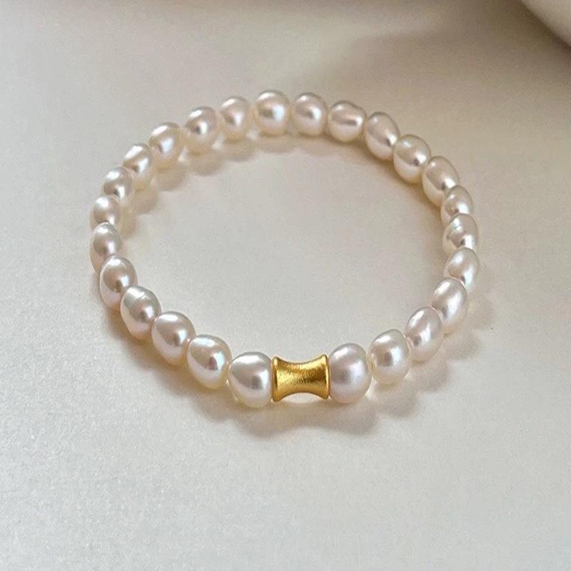 ブレスレット レディース 天然淡水真珠 シンプル マット加工 細身デザイン フランス風レトロ 伸縮性 フ..