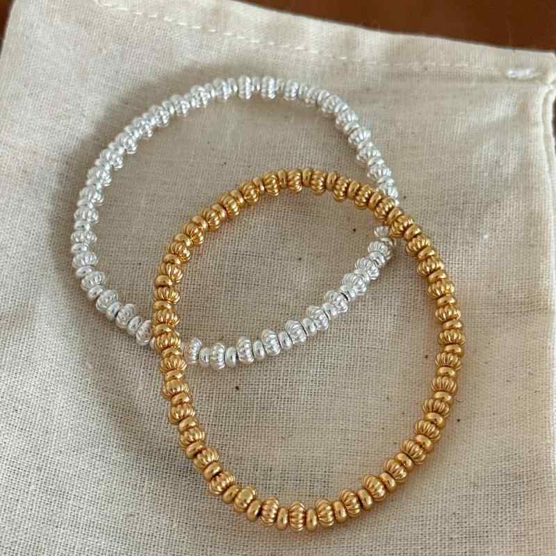 ブレスレット レディース 925シルバー ゴールド シルバー パンプキンビーズ シンプル ベーシック 汎用 ..