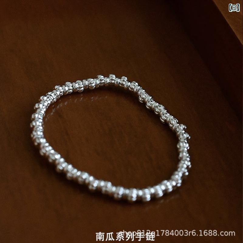 ブレスレット レディース 925シルバー ゴールド シルバー パンプキンビーズ シンプル ベーシック 汎用 手元アクセサリー ユニークデザイン 高級感 日常使い コーディネート かわいい ラッキーアイテム