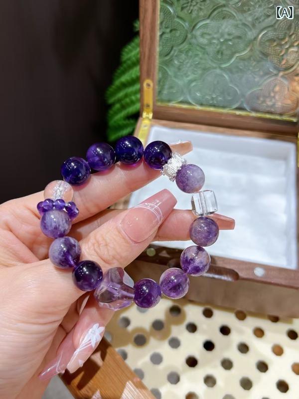 天然石ブレスレット ユニセックス アメジスト 紫水晶 12mmビーズ シンプル 天然素材 アクセサリー 装飾品 女性用 男性用 ギフト向き 日常使い ファッションアイテム ジュエリー 手首用 ビーズ串 鉱物石 宝石類 紫色系 ラウンドビーズ ストラップ風