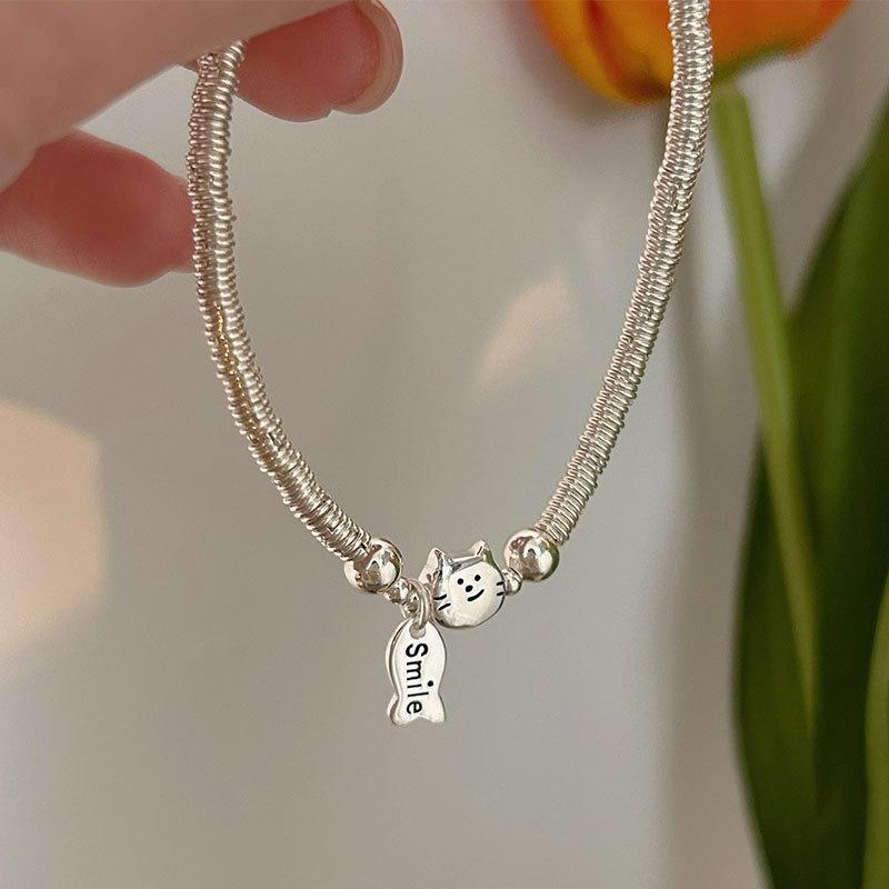 ブレスレット レディース 925純銀 小猫 魚モチーフ シンプル 通勤 ベーシック ユニーク 手飾り アクセ..