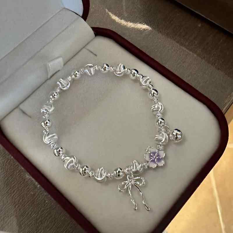 レディース ブレスレット 純銀 925シルバー エナメル 小花モチーフ キャッツアイ 調整可能 シンプル 手..