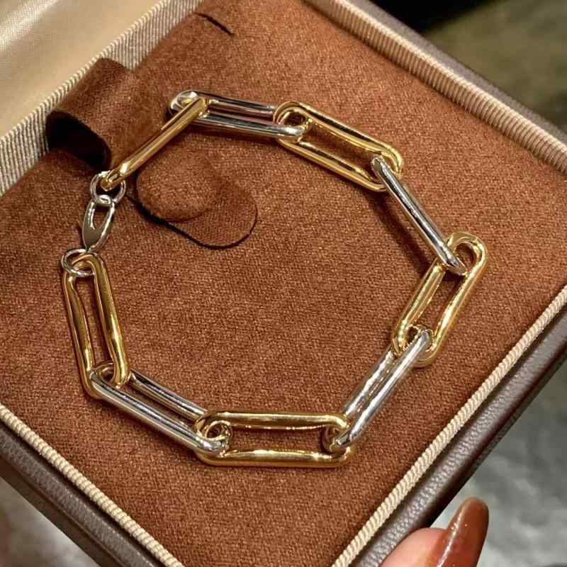 ブレスレット レディース 高級感 純銀 太いチェーン 二色 電気メッキ加工 簡約 アクセサリー シルバー ..