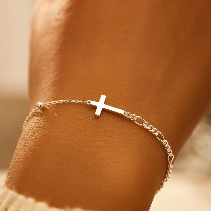 ブレスレット レディース チェーン クロス シルバー シンプル 百搭 上品 通勤 アクセサリー 手首飾り ..