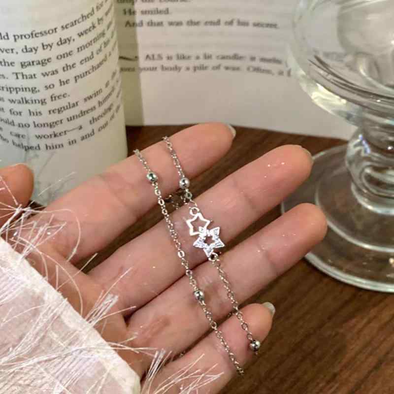ブレスレット レディース 925シルバー 二重チェーン 星モチーフ 韓国スタイル シンプル インスタ風 精..