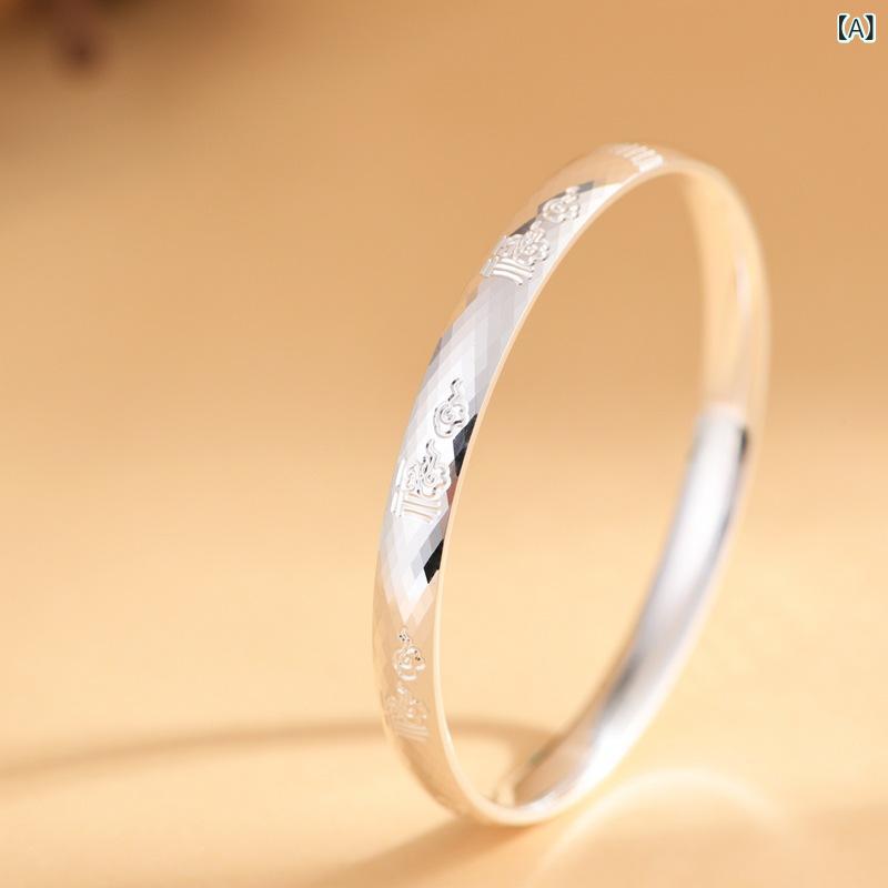 ブレスレット レディース 純銀 菱形格紋 祥雲 福字 モチーフ シンプル アーティスティック ファッショ..