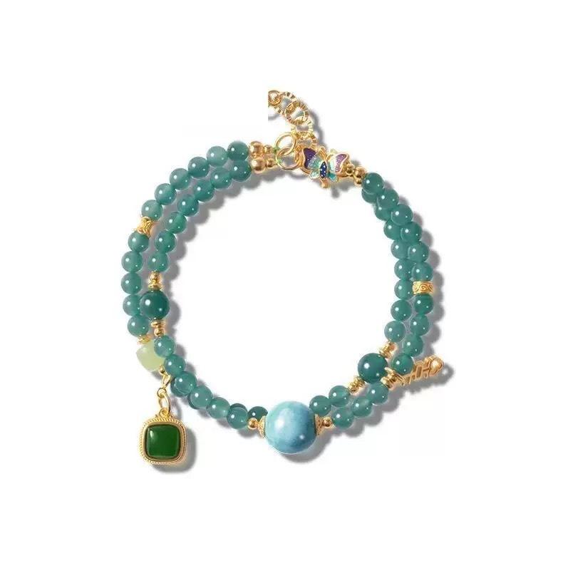 ブレスレット レディース グアテマラブルー ダブルサークル シンプル エレガント 中国風 精巧 手首 ア..