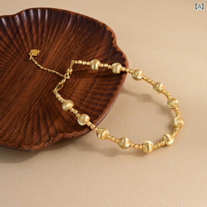 ブレスレット レディース 純銀 猫眼石 金色 輝くビーズ インフルエンサー シンプル ファッション 気質 ..