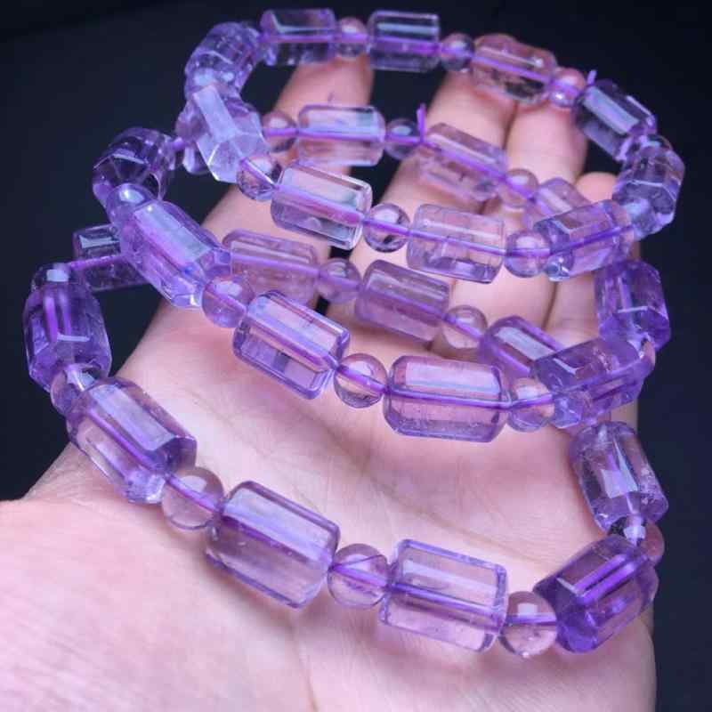 ブレスレット レディース 天然アメジスト 刻面カット バレルビーズ モサン石 紫 シンプル ファッション アクセサリー コーディネート 紫水晶 宝石 ジュエリー 手首 装飾品 日常使い ギフト対応 人気デザイン 女性向け シングルストランド モダンスタイ
