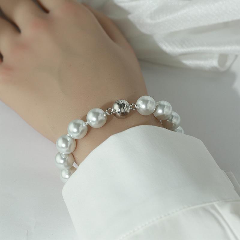 ブレスレット レディース 10mm パール 淡白 磁気留め シルバー925 シンプル デザイン アクセサリー ジュエリー 女性用 手首 装飾 日常使い ギフト プレゼント ラッキーアイテム 再生繊維 接触冷感 高級感 ハイウエスト 軽量 吸湿速乾 通勤
