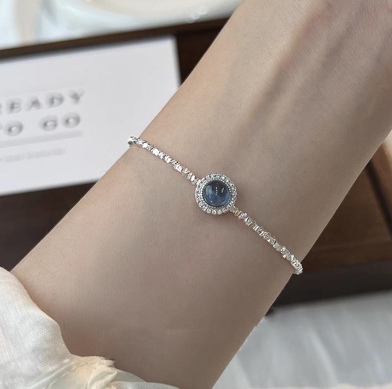 ブレスレット レディース 925シルバー 天然アクアマリン 切り替え 高級感 シンプル ユニーク デザイン ..