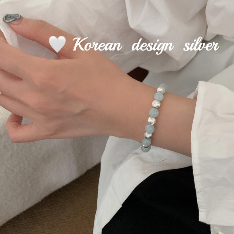 ブレスレット レディース ハンドメイド 925シルバー アクアマリン 車花ビーズ 高級感 ユニークデザイン 日常使い 汎用 アクセサリー 手飾り 韓国風 ジュエリー シンプル 洗練 ギフト向き