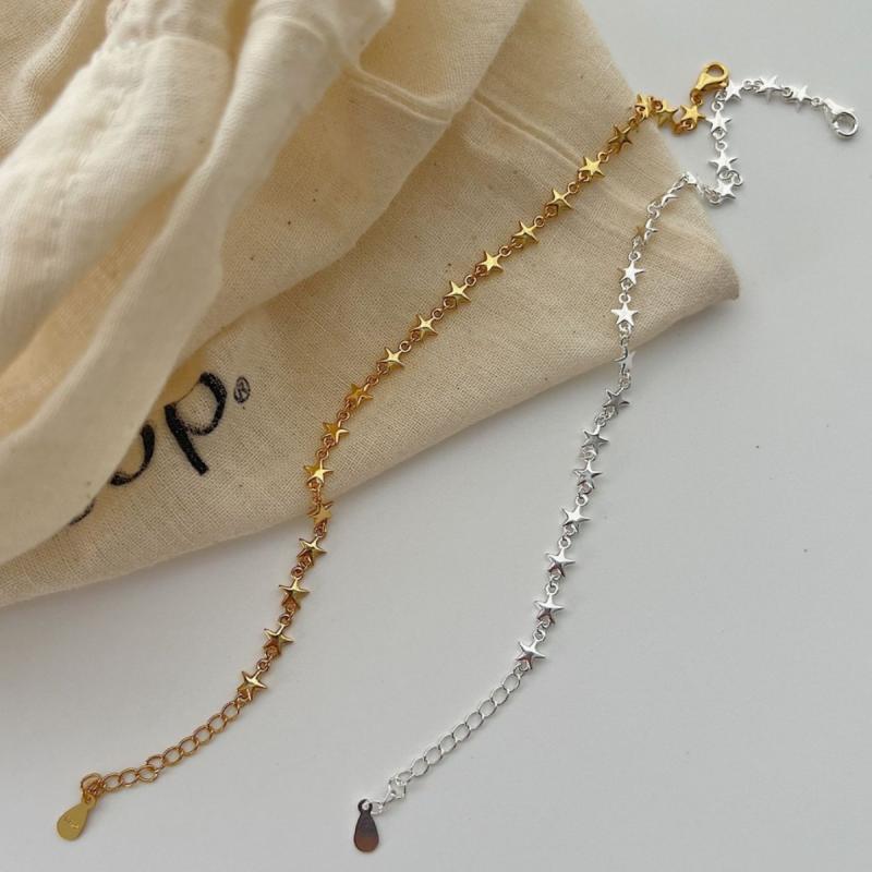 レディース ブレスレット 純銀 五角星 モチーフ 個性派 デザイン 韓国風 シンプル ハンドアクセサリー ..