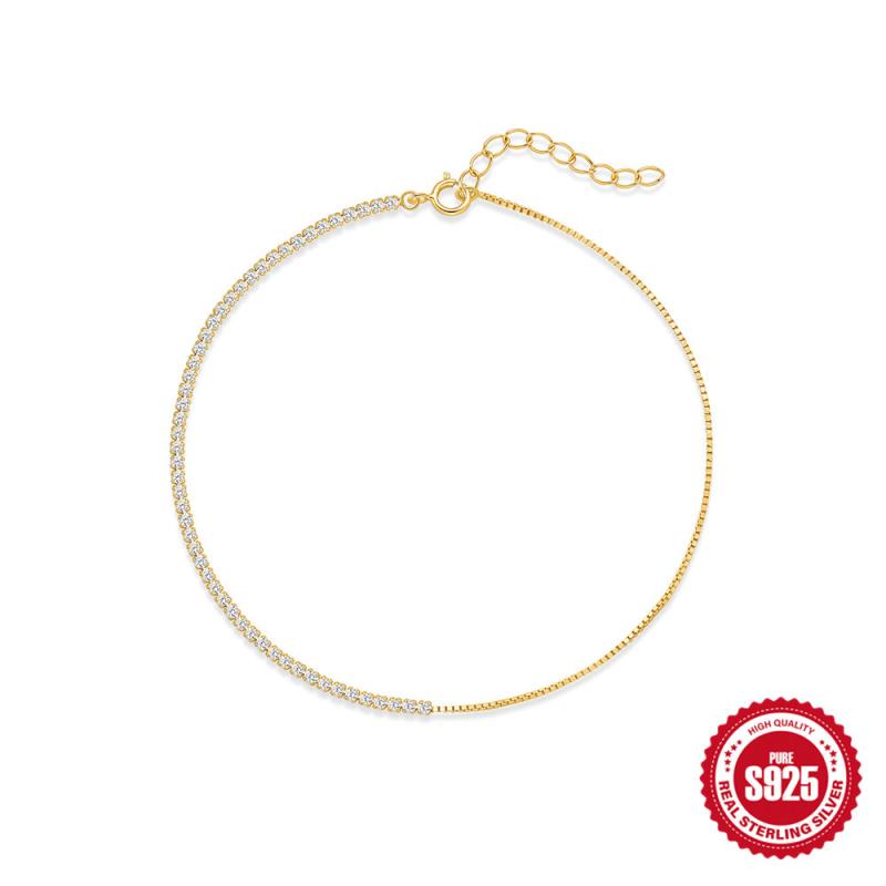 ブレスレット レディース 925シルバー ダブルチェーン 切り替え 爪チェーン ジルコニア 18Kゴールドメ..