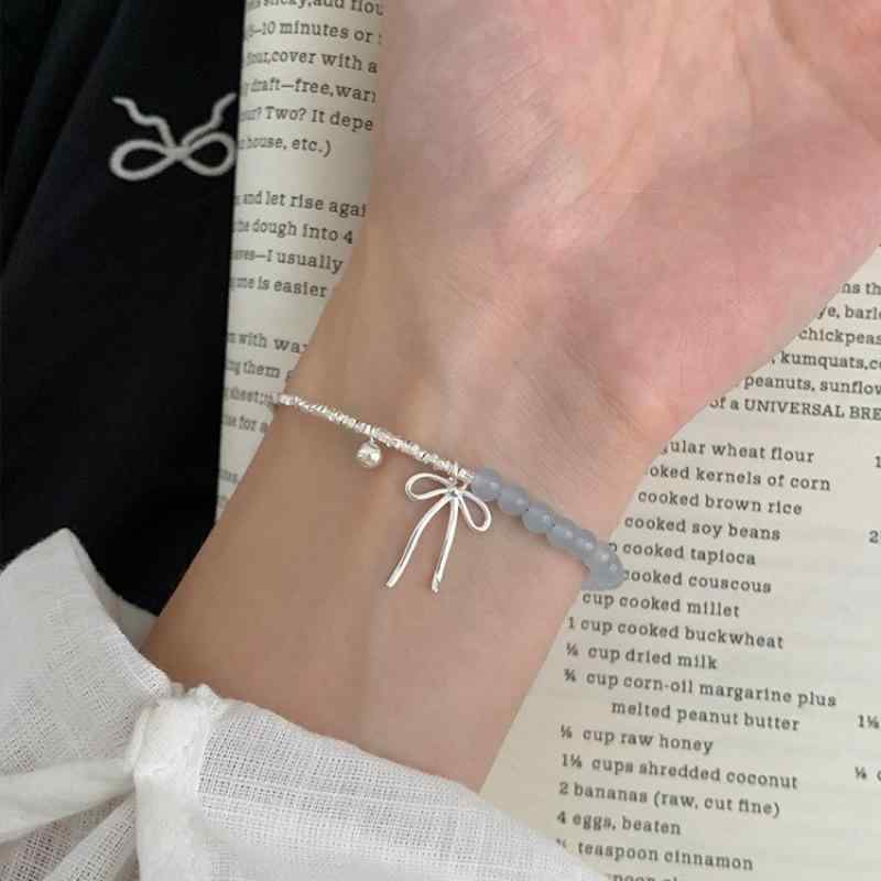 ブレスレット レディース シンプル 蝶結び 925シルバー 天然アクアマリン 銀碎 かわいい 少女 アクセサ..