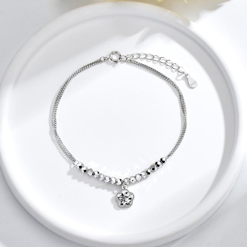 ブレスレット レディース 925シルバー スターリング 精密彫刻 高級感 ビーズ 小花 モチーフ アイス キ..