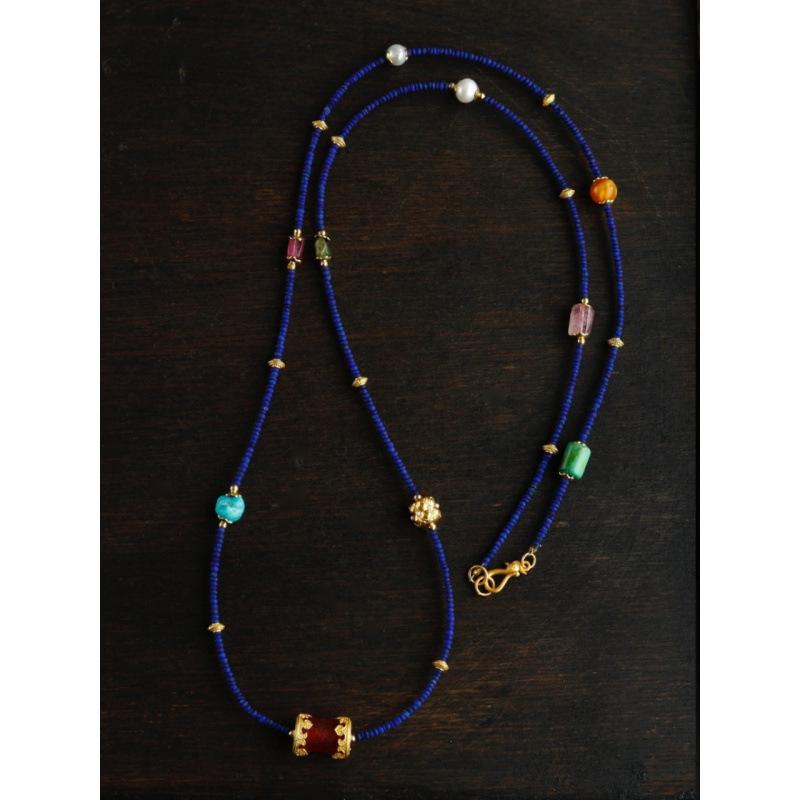 アクセサリー レディース 天然ラピスラズリ 小ビーズ 多重巻き ブレスレット ネックレス 二用 パール トルマリン 天然石 ジュエリー 高級感 デザイン 組み合わせ