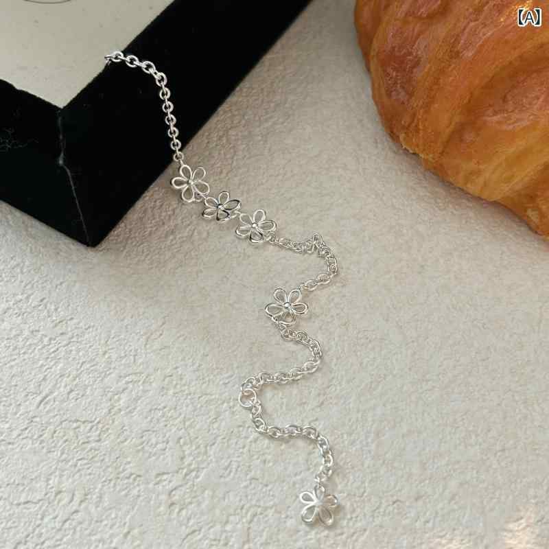ブレスレット レディース 925シルバー 透かし 花柄 デザイン シンプル 韓国風 かわいい スタイリッシュ アクセサリー 日常使い 軽量 細身 ギフト 対応 ファッション ジュエリー 女性向け 手元 華やか モダン トレンド アイテム 銀製品 純銀 装