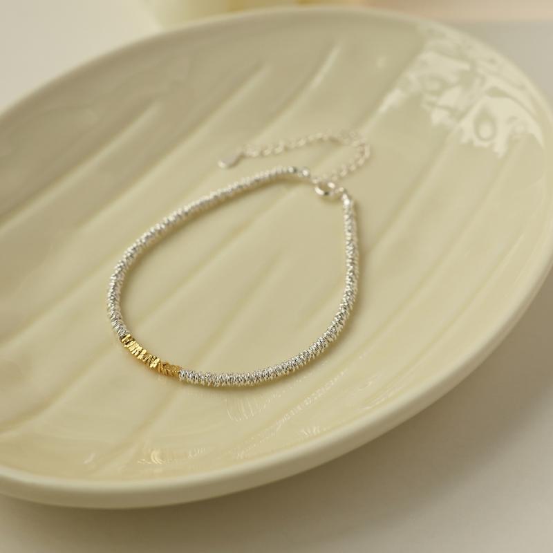 ブレスレット レディース 925シルバー 高級感 粒状シルバー 細い シンプル 金銀ツートン 日常使い アク..