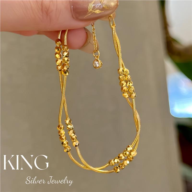 ブレスレット ユニセックス 925シルバー ゴールドメッキ レトロ 通勤 シンプル 汎用 蛇骨チェーン 純銀..