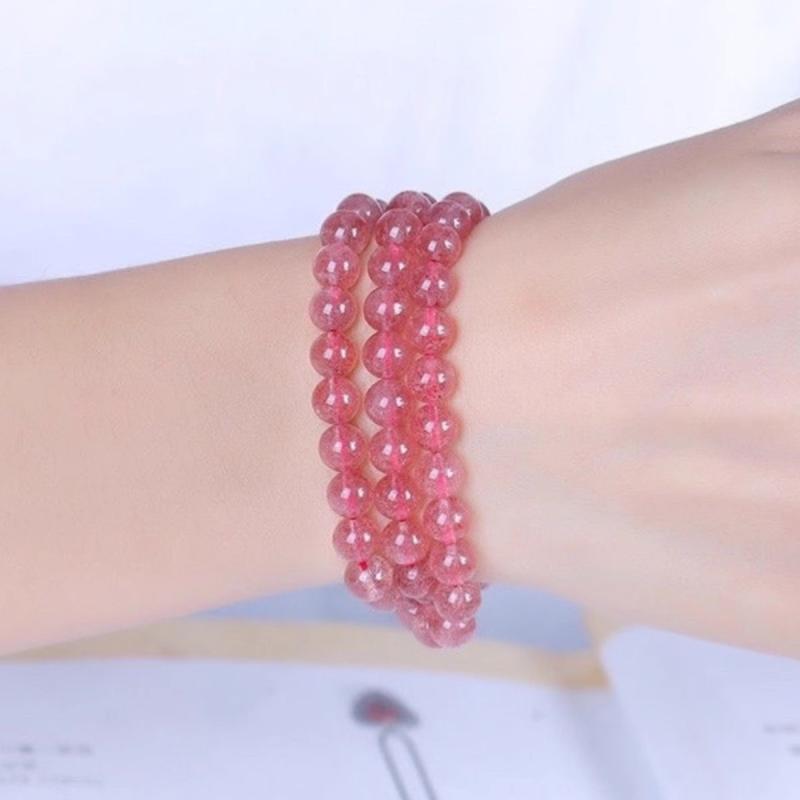 ストロベリークォーツ ブレスレット 天然石 カップル レディース 学生 春夏 シンプル 爽やか ピンク フ..