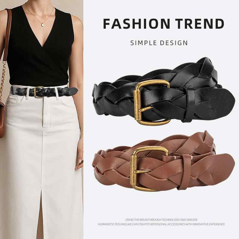 レディース ベルト 編み込み 穴なし 調整可能 高級感 装飾 ファッション 欧米風 ニッチ スカート コーディネート 腰帯 アクセサリー 多用途 スタイリッシュ アクセント アイテム