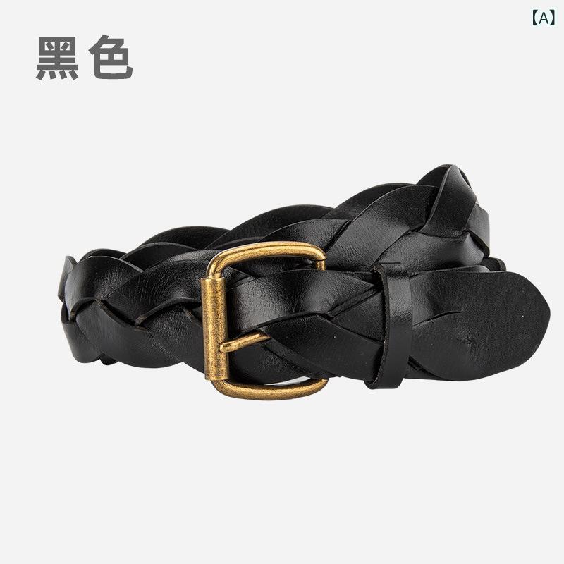 レディース ベルト 編み込み 穴なし 調整可能 高級感 装飾 ファッション 欧米風 ニッチ スカート コーディネート 腰帯 アクセサリー 多用途 スタイリッシュ アクセント アイテム