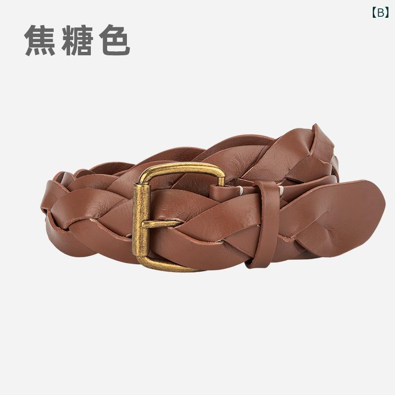 レディース ベルト 編み込み 穴なし 調整可能 高級感 装飾 ファッション 欧米風 ニッチ スカート コーディネート 腰帯 アクセサリー 多用途 スタイリッシュ アクセント アイテム