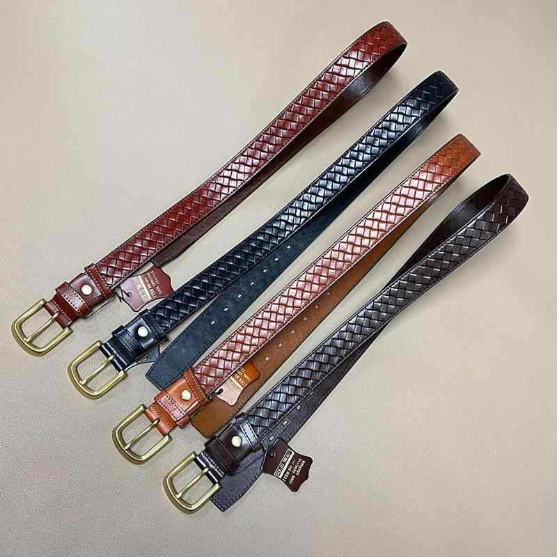 ベルト メンズ 本革 牛革 頭層牛革 編み込み 銅バックル ビジネス 通勤 カジュアル 耐久性 軽量 スタイリッシュ 日常使い フォーマル アクセサリー 腰回り ファッション アイテム コーディネート