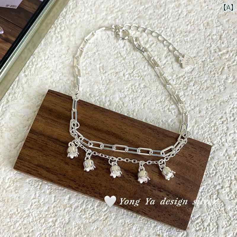 ブレスレット レディース 925シルバー 鈴蘭花モチーフ 二重レイヤー シンプル 百搭 かわいい 上品 高級..