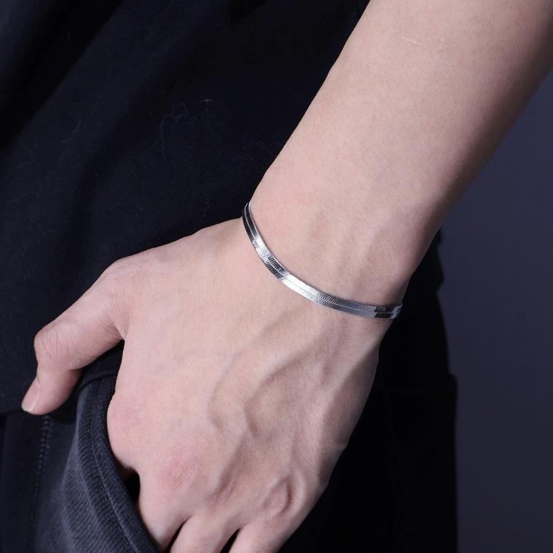 ブレスレット レディース 純銀 ブレード デザイン 18Kゴールド 電気メッキ加工 フラットスネークチェー..