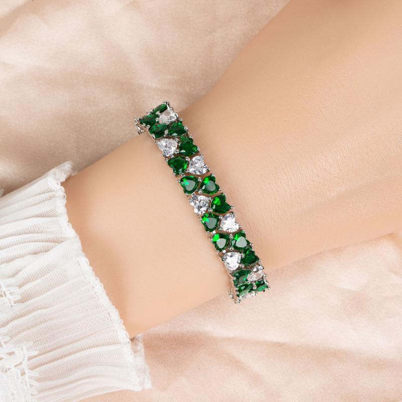 レディース ブレスレット ハート モチーフ カラフル ジルコニア 高級感 シンプル デザイン ファッショ..