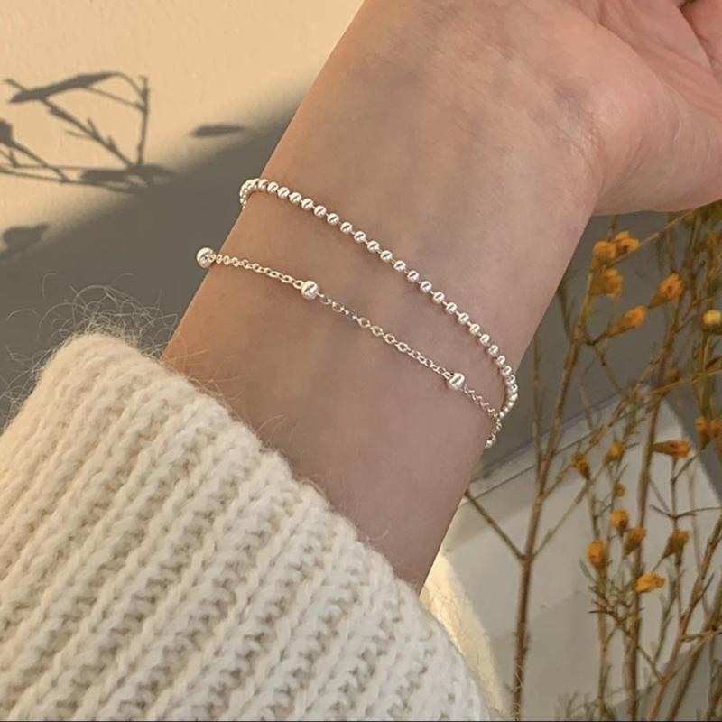 ブレスレット レディース 925シルバー 二層 不規則銀珠 ミニマリスト 丸珠 クール 個性 気質 手飾り シ..