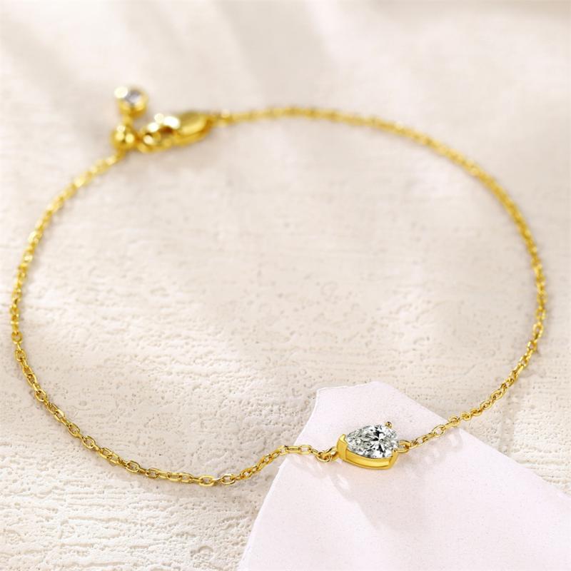 ブレスレット レディース シルバー ミニ シングルストーン テアドロップ型 ジルコニア 日常 通勤 イエ..