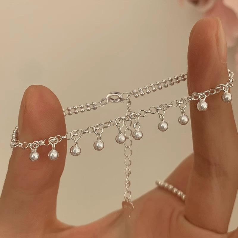 ブレスレット レディース 925純銀 丸ビーズ タッセル フリンジ シンプル デザイン ベーシック 日常使い..