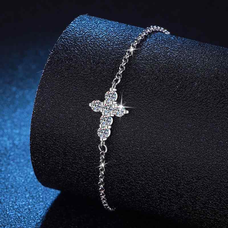 ブレスレット レディース 925シルバー モサン石 Dカラー 十字架モチーフ シンプル 調整可能 軽量 キラ..