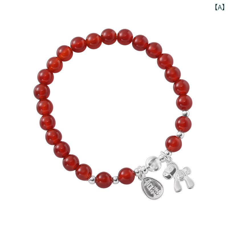 ブレスレット レディース 925純銀 瑪瑙 ビーズ シンプル モダン中国風 デザイン ラッキーアイテム 幸運..