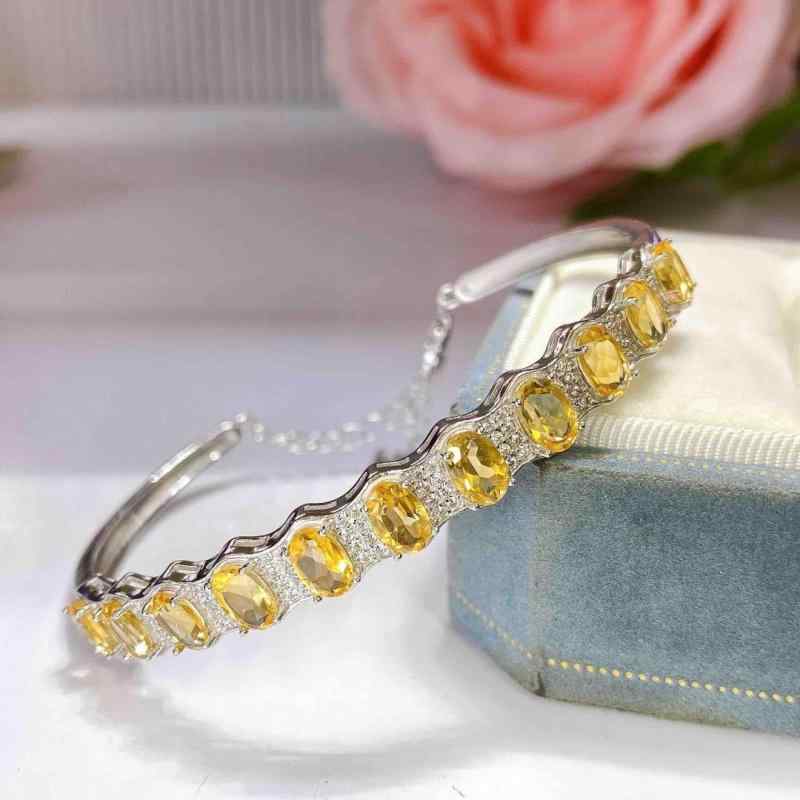 ブレスレット レディース 天然黄水晶 925シルバー セット シンプル アクセサリー 女性用 手首 ジュエリー イエロー 天然石 ファッション 装飾品