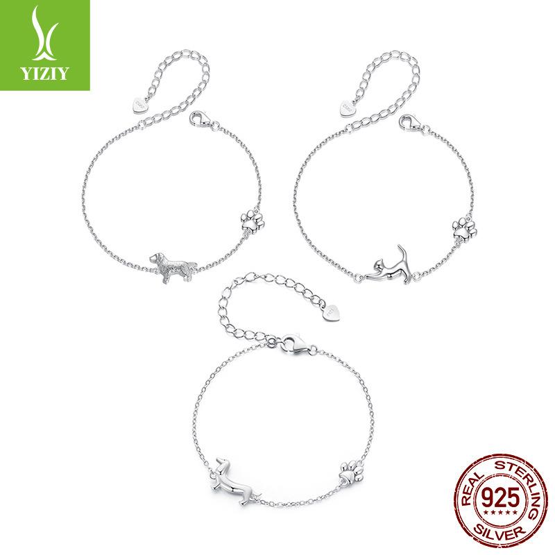 ブレスレット レディース かわいい 動物モチーフ ダックスフント デザイン 小犬 猫 パターン 純銀 S925..