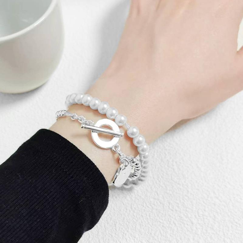 ブレスレット レディース シルバー パール 重ね付け 高級感 クラシック アクセサリー ジュエリー ファッション 日常使い ギフト プレゼント 調整可能 16-21cm 優雅 軽量 女性向け 手首周り 装飾品 モダン シンプル エレガント 華やか 輝き