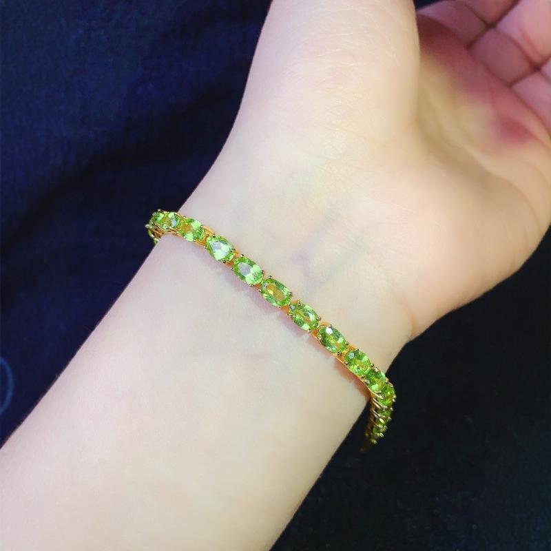 レディース ブレスレット 天然 ペリドット 925 シルバー 精工 空洞台座 宝石 インセット グリーン アク..