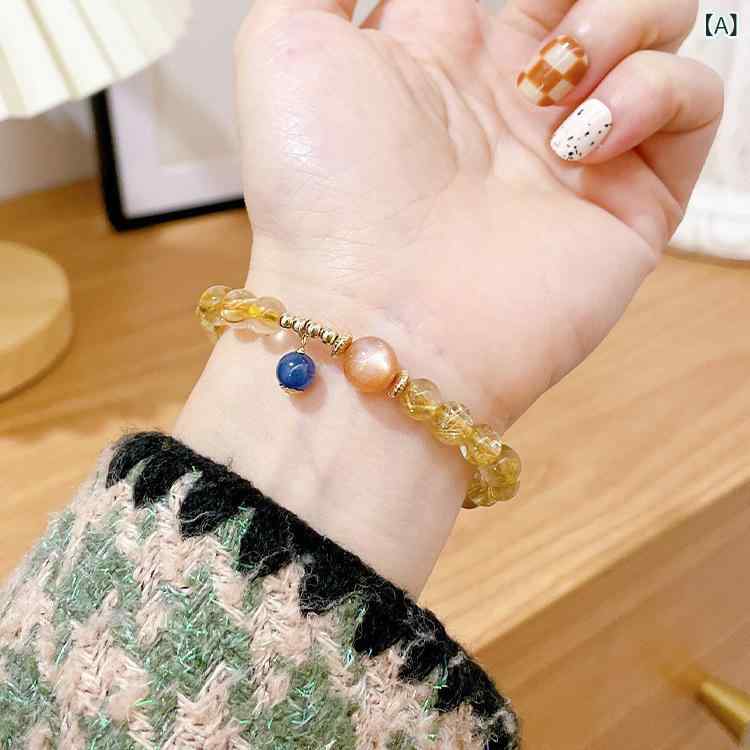 レディース ブレスレット ゴールデンヘアクリスタル サンストーン 藍晶石 8mmビー...