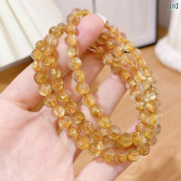 レディース ブレスレット ゴールデンヘアクリスタル サンストーン 藍晶石 8mmビー...